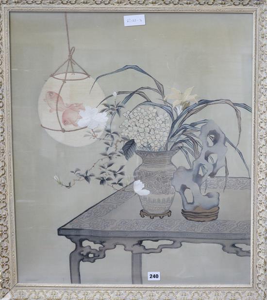 A Japanese embroidered panel, 60 x 70cm